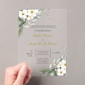 Invitacion de boda en espanol con flor blanca acryl uitnodigingen (Insitu (Draagbaar))