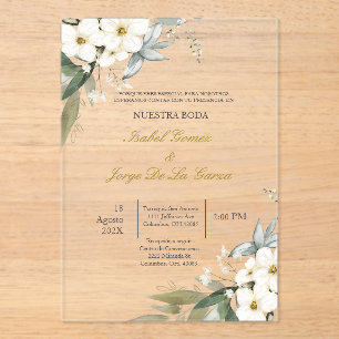 Invitacion de boda en espanol con flor blanca acryl uitnodigingen