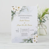 Invitacion de boda en espanol con flor blanca kaart (Staand voorkant)