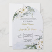 Invitacion de boda en espanol con flor blanca kaart (Voorkant)