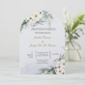 Invitacion de boda en espanol con flor blanca kaart (Staand voorkant)