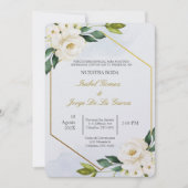 Invitacion de boda en espanol con flor blanca kaart (Voorkant)