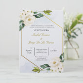Invitacion de boda en espanol con flor blanca kaart (Staand voorkant)