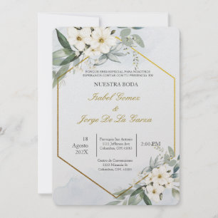 Invitacion de boda en espanol con flor blanca kaart