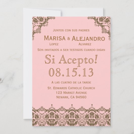 Invitacion de Boda en español/Wedding Invitation Kaart (Voorkant)