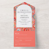 Invitación de Boda Español Inglés Rsvp FOLKART All In One Uitnodiging (Binnen)