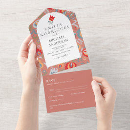 Invitación de Boda Español Inglés Rsvp FOLKART All In One Uitnodiging