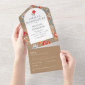 Invitación de Boda Español Inglés Rsvp FOLKART All In One Uitnodiging (Afscheurbaar)