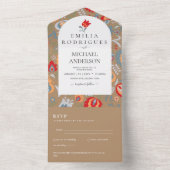 Invitación de Boda Español Inglés Rsvp FOLKART All In One Uitnodiging (Binnen)