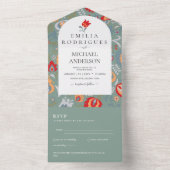 Invitación de Boda Español Inglés Rsvp FOLKART All In One Uitnodiging (Binnen)