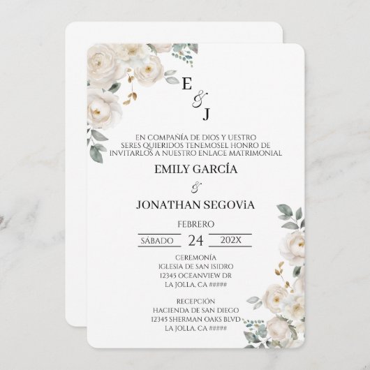Invitación de boda flor blanca  kaart (Voorkant / Achterkant)