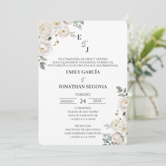 Invitación de boda flor blanca  kaart (Staand voorkant)