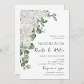 Invitación de Boda Flores Blanca y Verdes  Kaart (Voorkant / Achterkant)