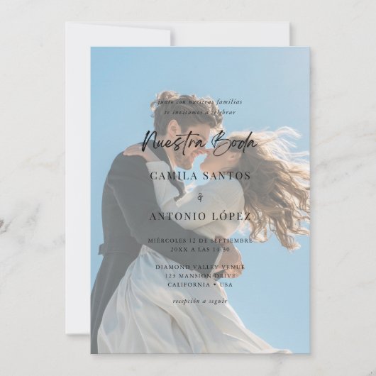 Invitación de Boda Foto Descolorida Caligrafía Kaart (Voorkant)