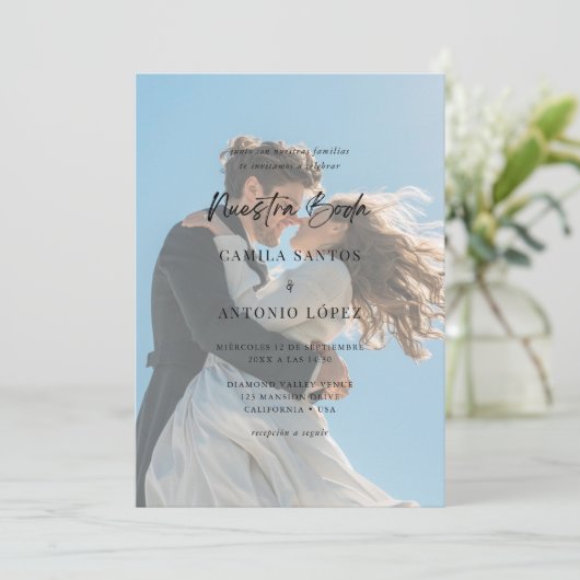 Invitación de Boda Foto Descolorida Caligrafía Kaart (Staand voorkant)