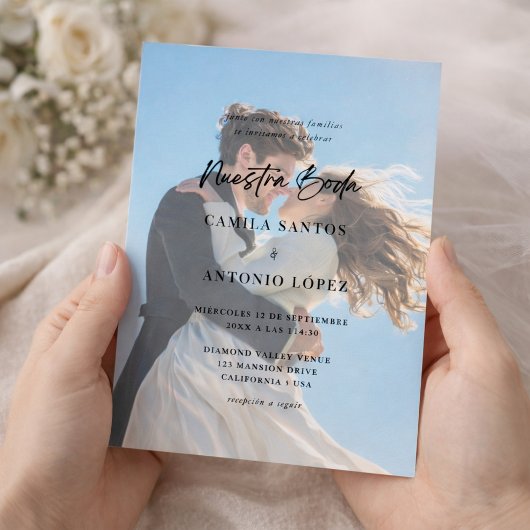 Invitación de Boda Foto Descolorida Caligrafía Kaart