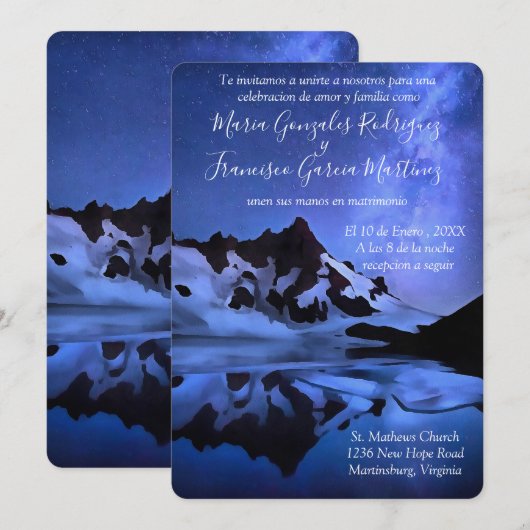 Invitacion de Boda Noche Estrellada en la Montaña Kaart (Voorkant / Achterkant)