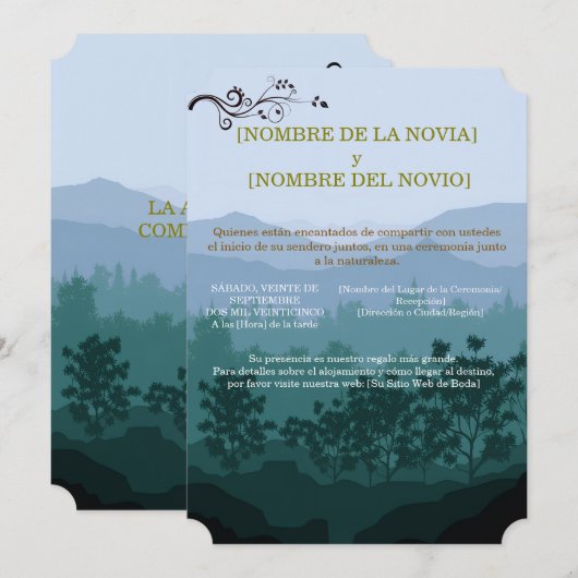 Invitación de Boda Rústica Elegante Kaart (Voorkant / Achterkant)