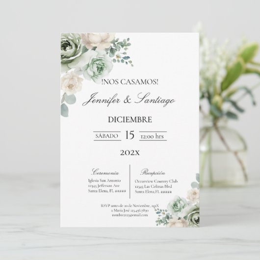 Invitación de boda tema botanica kaart (Staand voorkant)