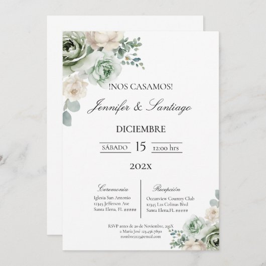 Invitación de boda tema botanica  kaart (Voorkant / Achterkant)