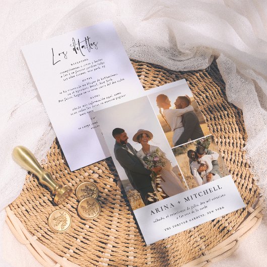 Invitación de Boda Todo en Uno Elegante 3 Fotos Kaart