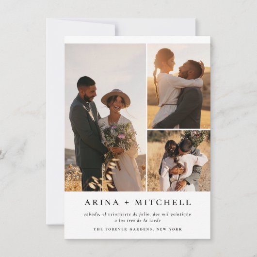 Invitación de Boda Todo en Uno Elegante 3 Fotos Kaart (Voorkant)