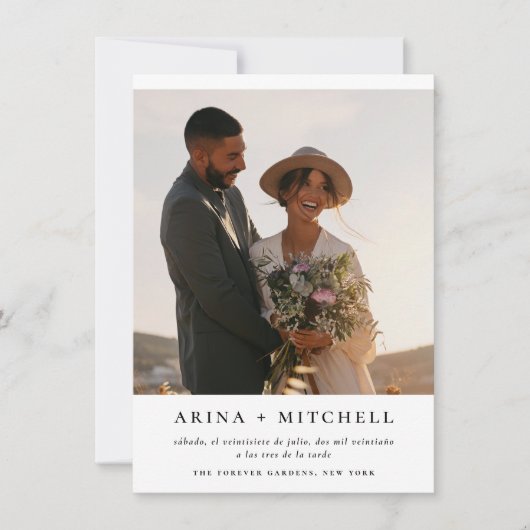 Invitación de Boda Todo en Uno Elegante con Foto Kaart (Voorkant)