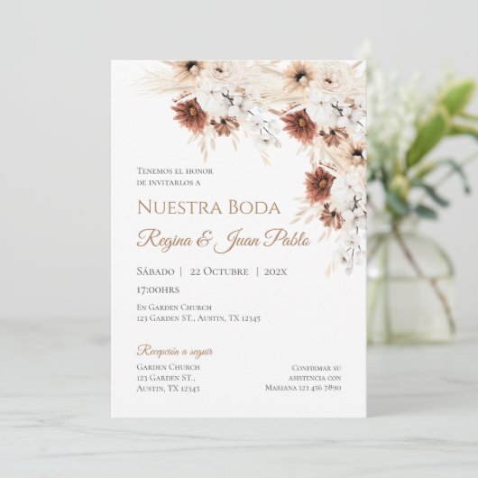 Invitación de Boho a la boda española Kaart (Staand voorkant)