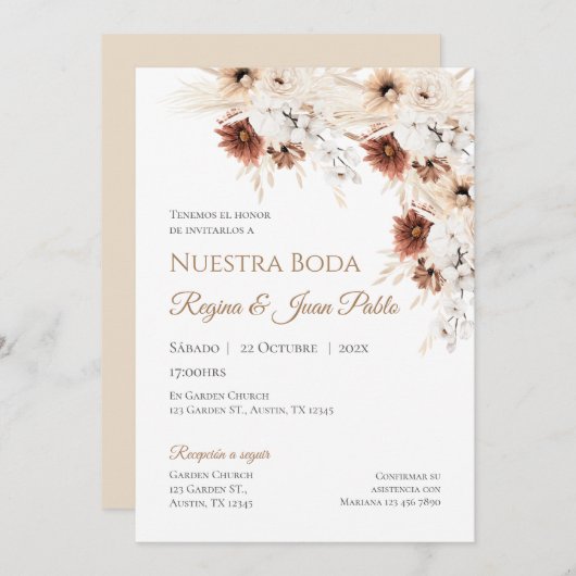 Invitación de Boho a la boda española Kaart (Voorkant / Achterkant)