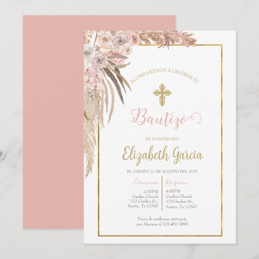 Invitación de boho para bautismo kaart (Voorkant / Achterkant)