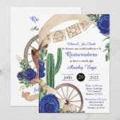 Invitación de Charro Huapango Quinceanera, blauw Kaart (Voorkant / Achterkant)
