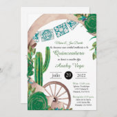 Invitación de Charro Huapango Quinceanera, Green Kaart (Voorkant / Achterkant)