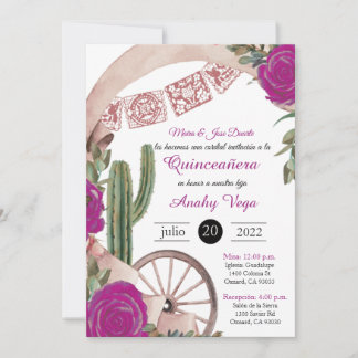 Invitación de Charro Huapango Quinceanera, Purple Kaart