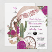 Invitación de Charro Huapango Quinceanera, Purple Kaart (Voorkant / Achterkant)