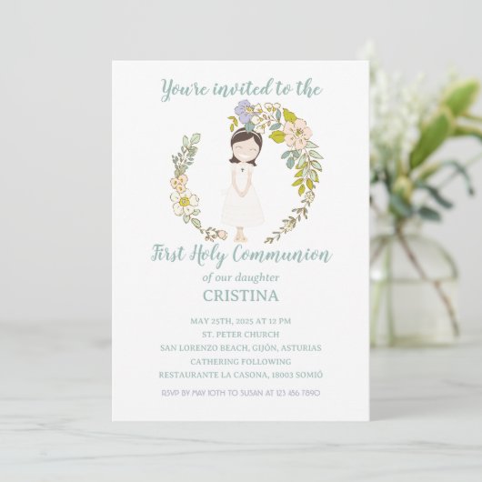 Invitación de Comunión CRISTINA Kaart (Staand voorkant)