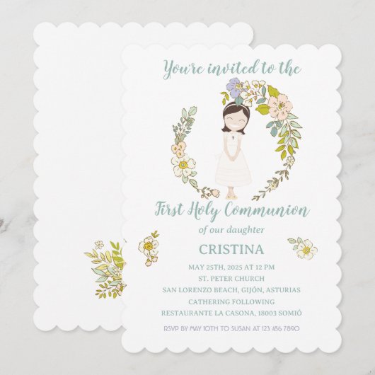 Invitación de Comunión CRISTINA Kaart (Voorkant / Achterkant)