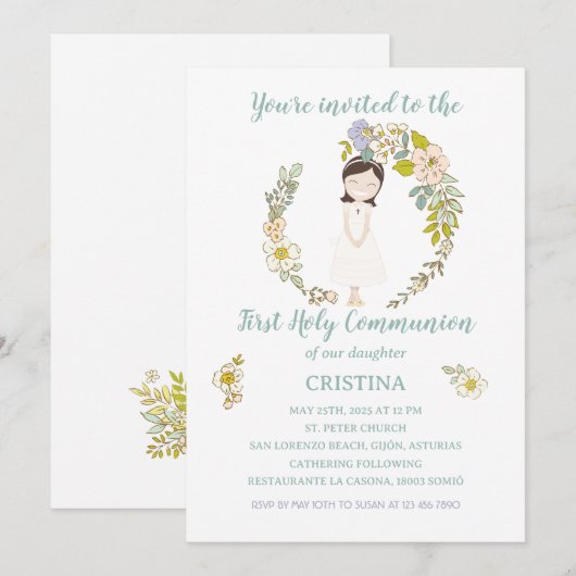 Invitación de Comunión CRISTINA Kaart (Voorkant / Achterkant)