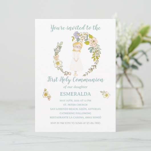 Invitación de Comunión ESMERALDA Kaart (Staand voorkant)