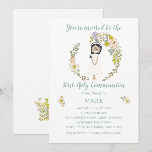 Invitación de Comunión MAITE Kaart (Voorkant / Achterkant)