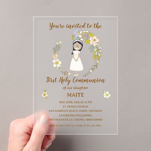 Invitación de Comunión MAITE (sobre acrílico ) Acryl Uitnodigingen (Insitu (Draagbaar))