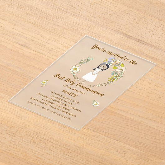 Invitación de Comunión MAITE (sobre acrílico ) Acryl Uitnodigingen (Laagn)