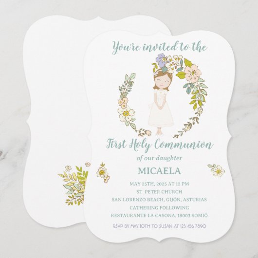 Invitación de Comunión MICAELA Kaart (Voorkant / Achterkant)