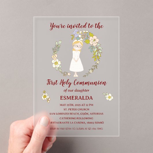 Invitación de Comunión sobre acrílico ESMERALDA Acryl Uitnodigingen (Insitu (Draagbaar))