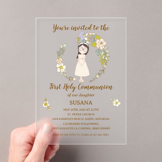 Invitación de Comunión sobre acrílico SUSANA Acryl Uitnodigingen (Insitu (Draagbaar))