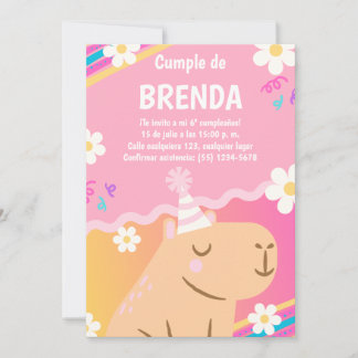 Invitación de Cumpleaños Capibara de Niña Rosa Kaart