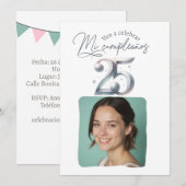 Invitación de cumpleaños de 25 años con foto kaart (Voorkant / Achterkant)