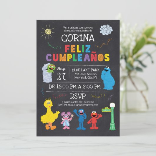 Invitación de Cumpleaños de Plaza Sésamo Kaart (Staand voorkant)