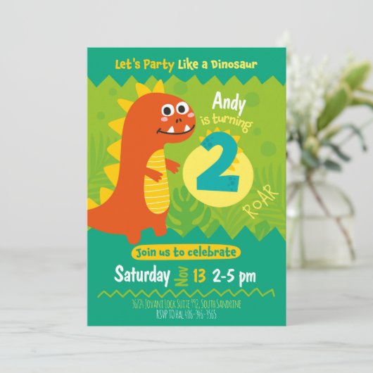 Invitación de cumpleaños dinosaurio kaart (Staand voorkant)