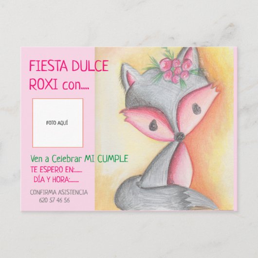 INVITACIÓN DE CUMPLEAÑOS - DULCE ROXI CON FOTO BRIEFKAART (Voorkant)