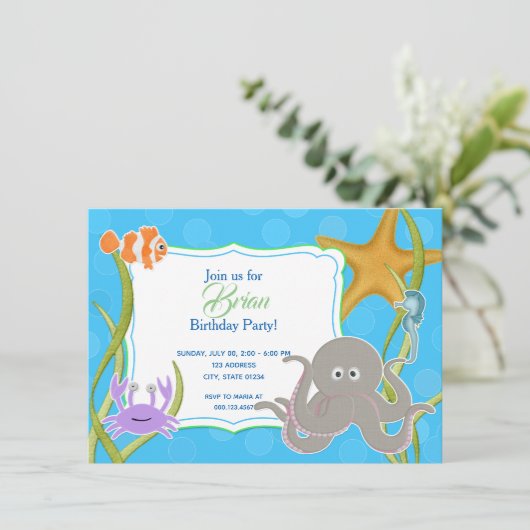 Invitación de Cumpleaños - Fiesta Bajo el Mar Kaart (Staand voorkant)